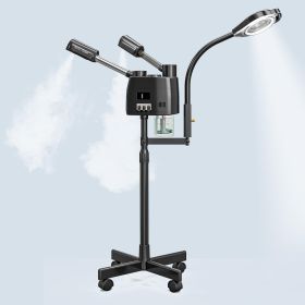 Professional 3 in 1 Facial Steamer on Wheels for Esthetician, Hot & Cold Mist, 5X LED Magnifying Lamp, Black
