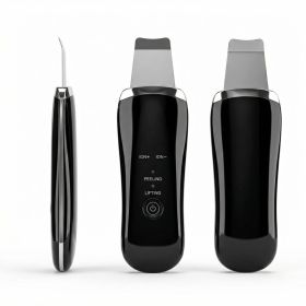 Electric Ultrasonic Skin Scrubber Face Spatula Home Ultrasonic Skin Scrubber Facial Cleaner Handheld Mini Derma Galvanica Tightening Face Scrubber Mac (Option: Black)